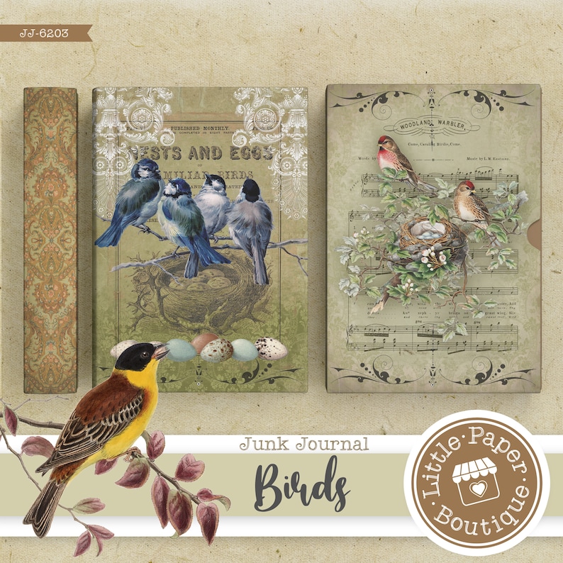 Vintage Birds Aviary Digital Junk Journal Kit (FULL KIT) With Scrapbook ...