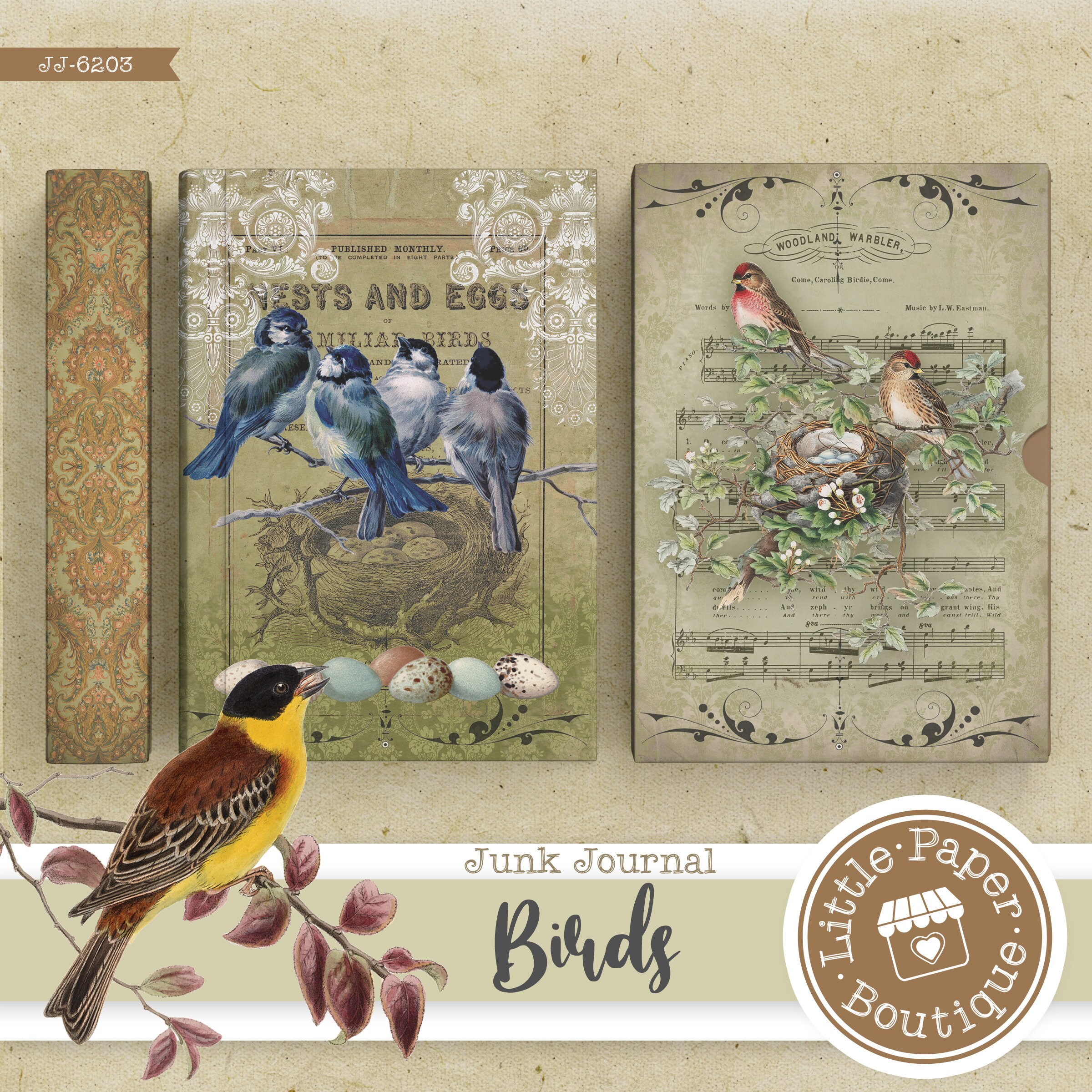 Vintage Birds Aviary Digital Junk Journal Kit (FULL KIT) With Scrapbook ...