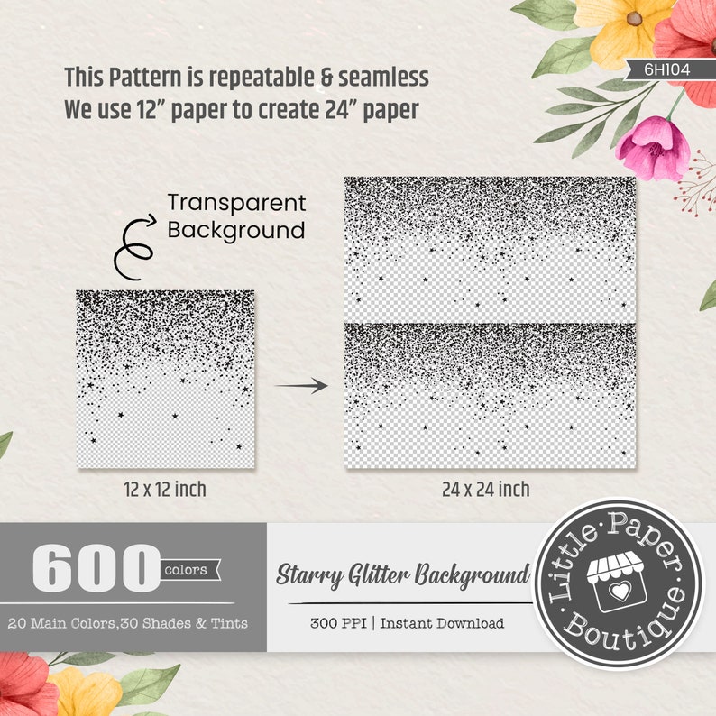 600pcs Glitter TRANSPARENT Background Digital Paper Pack Commercial Use ...
