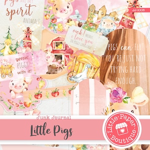 Kit di diario digitale classico dei porcellini (acquerello) (KIT COMPLETO) con documenti stampabili per album e biglietti per uso COMMERCIALE
