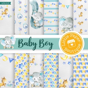 Baby Blue Digital Paper, Blue, Grey, Baby Boy, Digital Paper, Scrapbook