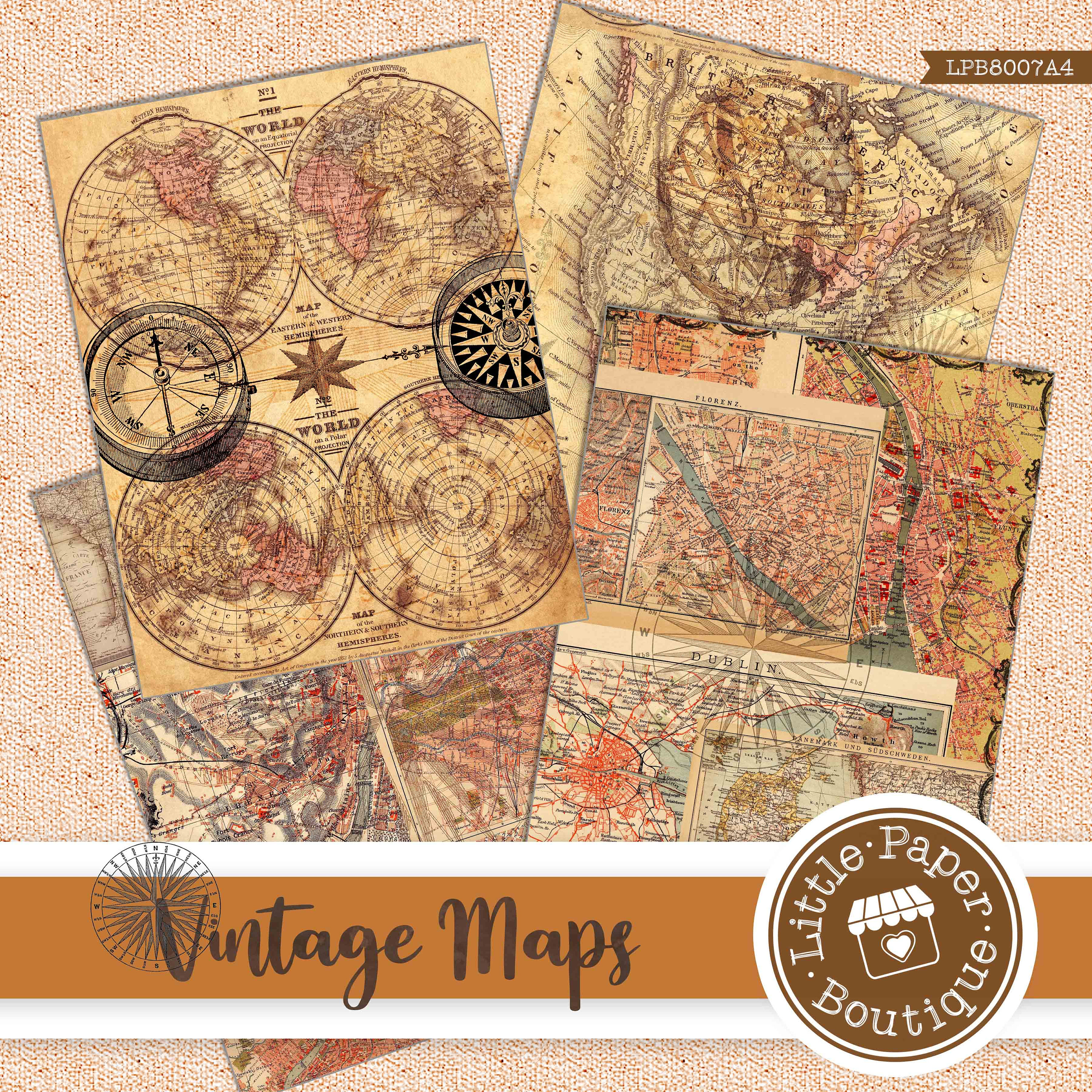 Old Simple Map Digital Antique Map - Printable - Antique Old Map Double Hemisphere ...