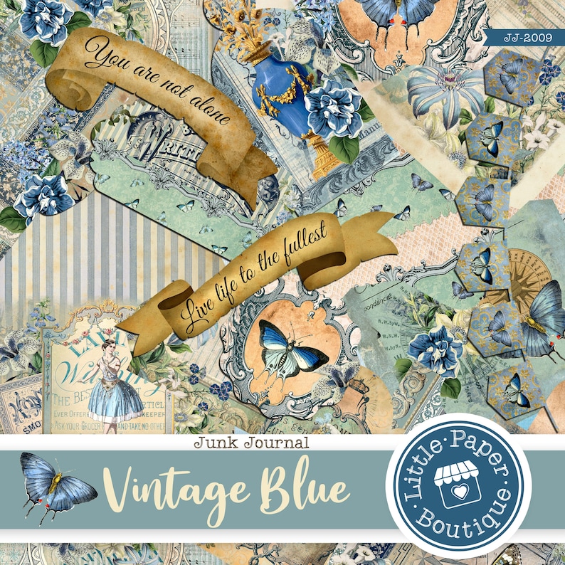 Vintage French Blue Digital Junk Journal Kit (FULL KIT) With Scrapbook ...
