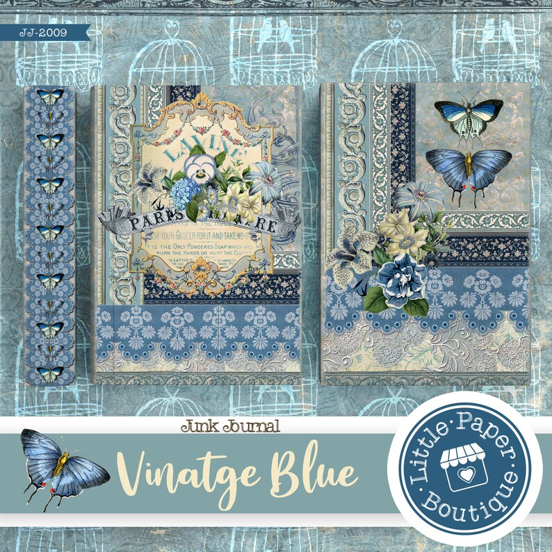 Vintage French Blue Digital Junk Journal Kit (FULL KIT) With Scrapbook ...