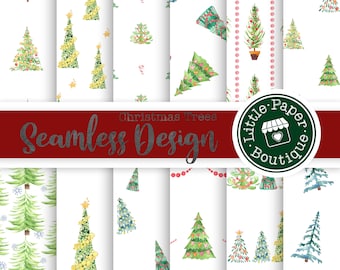 Christmas Digital Paper, Christmas Scrapbook Paper, Digital Christmas Patterns, Christmas Trees, Printable, Nordic Christmas Trees, Xmas