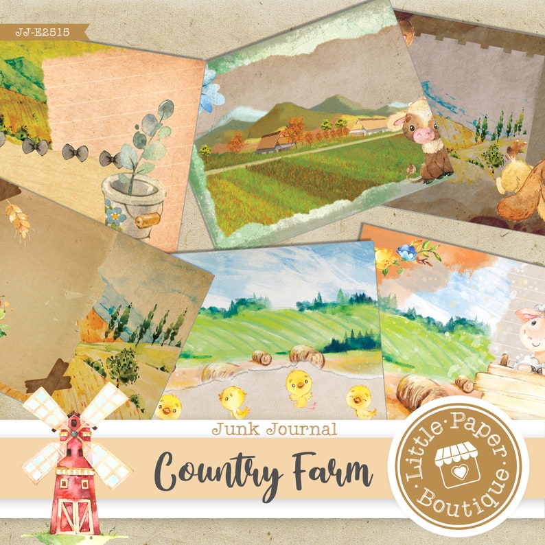 Country Farm Animals Digital Junk Journal Kit FULL KIT with Scrapbook Printable Papers, Tickets and Ephemera for COMMERCIAL Use image 10