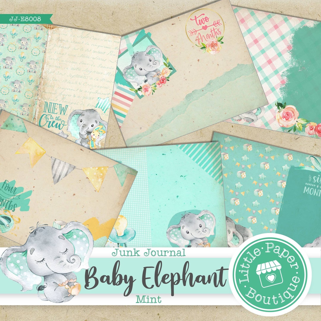 Baby Elephant (mint) Growth Journal Clipart Backgrounds (A4 & Letter ...