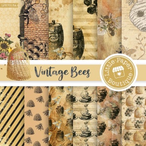 Busy Bee Digital Paper, Scrapbook Papers, Background, Polka Dots, Stripes Bumble Bee, Bee Patterned Paper Pack, Honeycomb, Chevron, Yellow