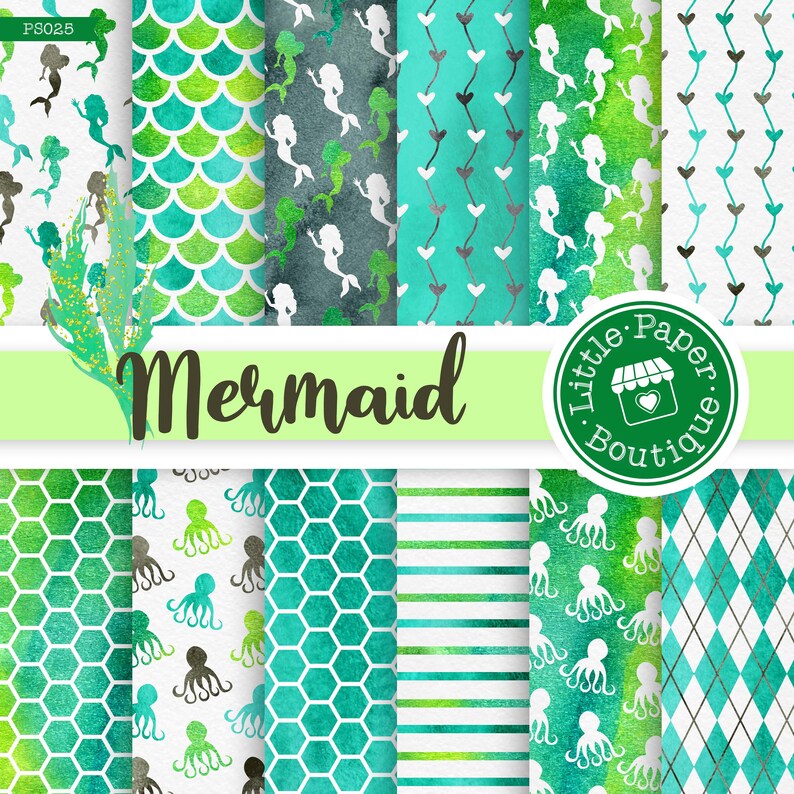 Mermaid Scales Digital Paper Pack Gold Mermaid Paper Printable Mermaid Rainbow Paper Scrapbook Art Mermaid Digital Paper Blue Aqua Green