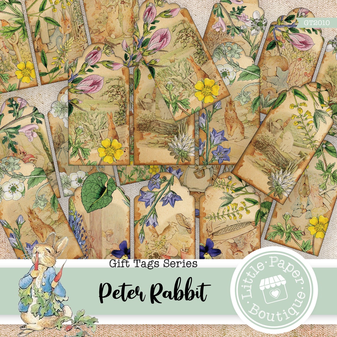 Peter Rabbit by Beatrix Potter Digital Gift Tags Printable, Vintage ...
