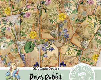 Peter Rabbit by Beatrix Potter Digital Gift Tags printable, vintage, journal kit, junk journal, ATC cards, horizontal collage, Printable Tag