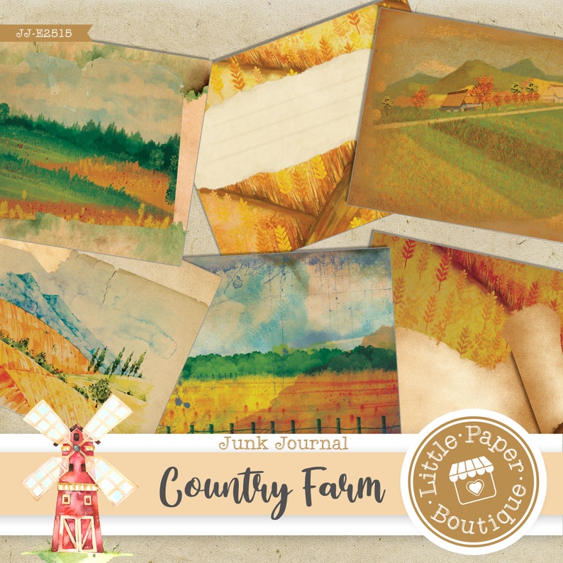 Country Farm Animals Digital Junk Journal Kit FULL KIT with Scrapbook Printable Papers, Tickets and Ephemera for COMMERCIAL Use image 6