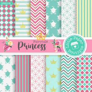 Little Princess Digital Paper Cute Girl Printables Patterns Princess Party Digital Paper Patterns Sparkle Printable Scrapbook Princess Pink