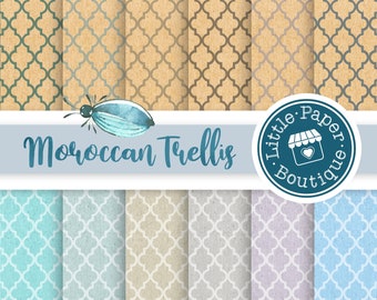 Moroccan Digital Paper Background Scrapbooking Printable Paper Pack Moroccan Trellis Digital Paper, Quatrefoil Papers, Moroccan Backgrounds