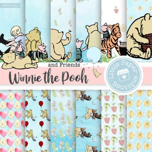 Winnie the Pooh Digital Paper Digital Download Pastel Designs scrapbook birthday baby shower invitation craft projects pooh bear winnie
