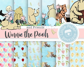 Winnie the Pooh Digital Paper Digital Download Pastel Designs scrapbook birthday baby shower invitation craft projects pooh bear winnie