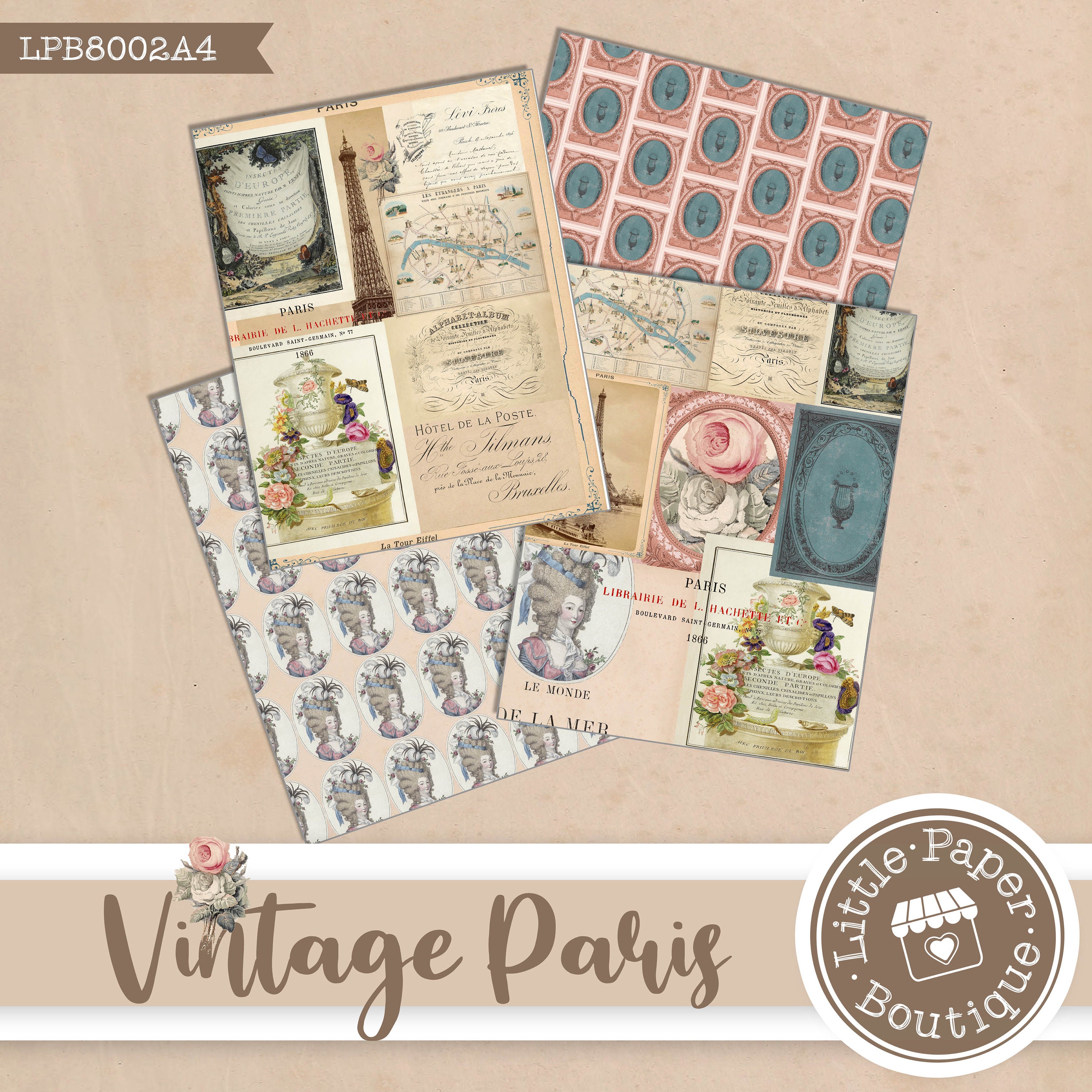 A4, Digital Paper Kit Ephemera Vintage Junk Journal Mixed Media Collage ...