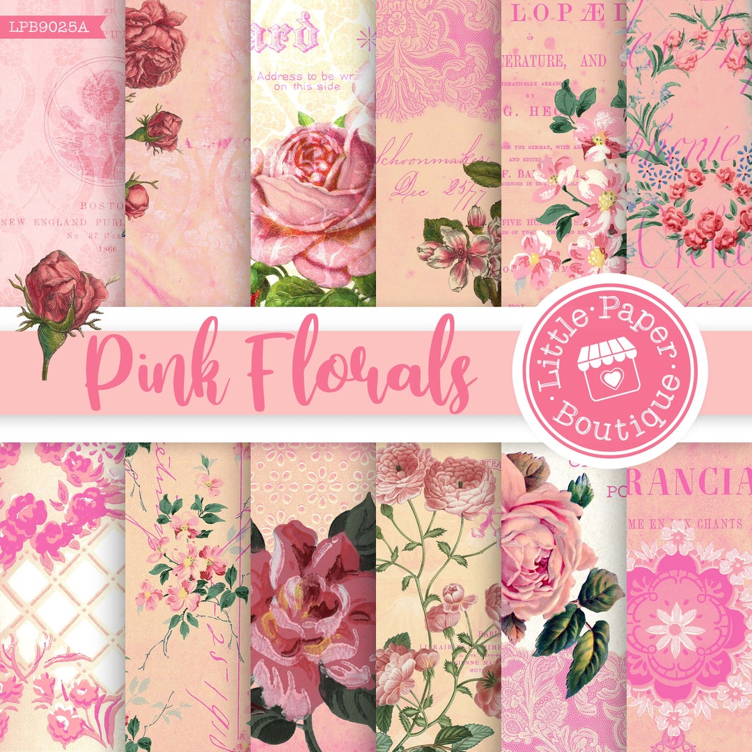 Floral Digital Junk Journal Pages, Shabby Chic Digital Paper Pack ...