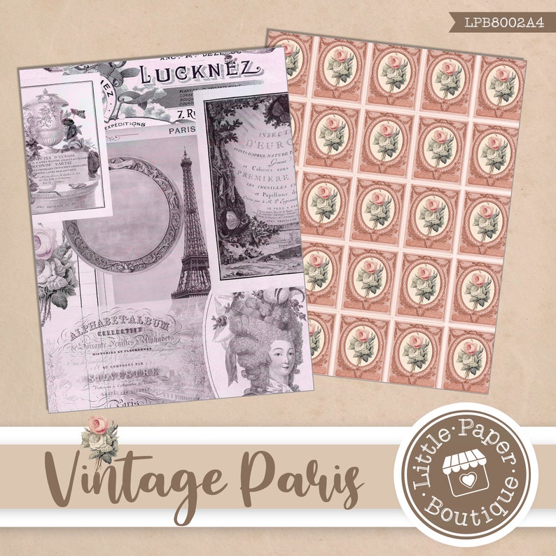 A4, Digital Paper Kit Ephemera Vintage Junk Journal Mixed Media Collage ...