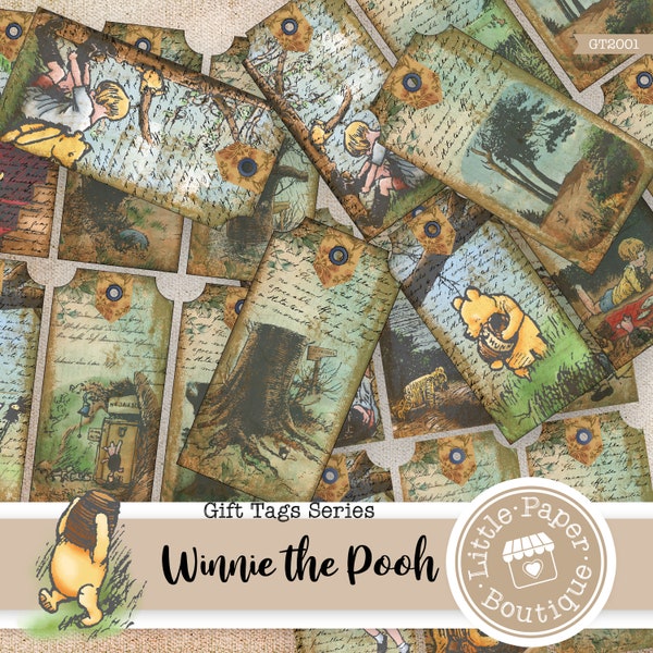 Winnie the Pooh junk journal Mason Jars, printable,vintage, journal kit, junk journal, ATC cards, horizontal collage, Mason Jar,Pooh Bear