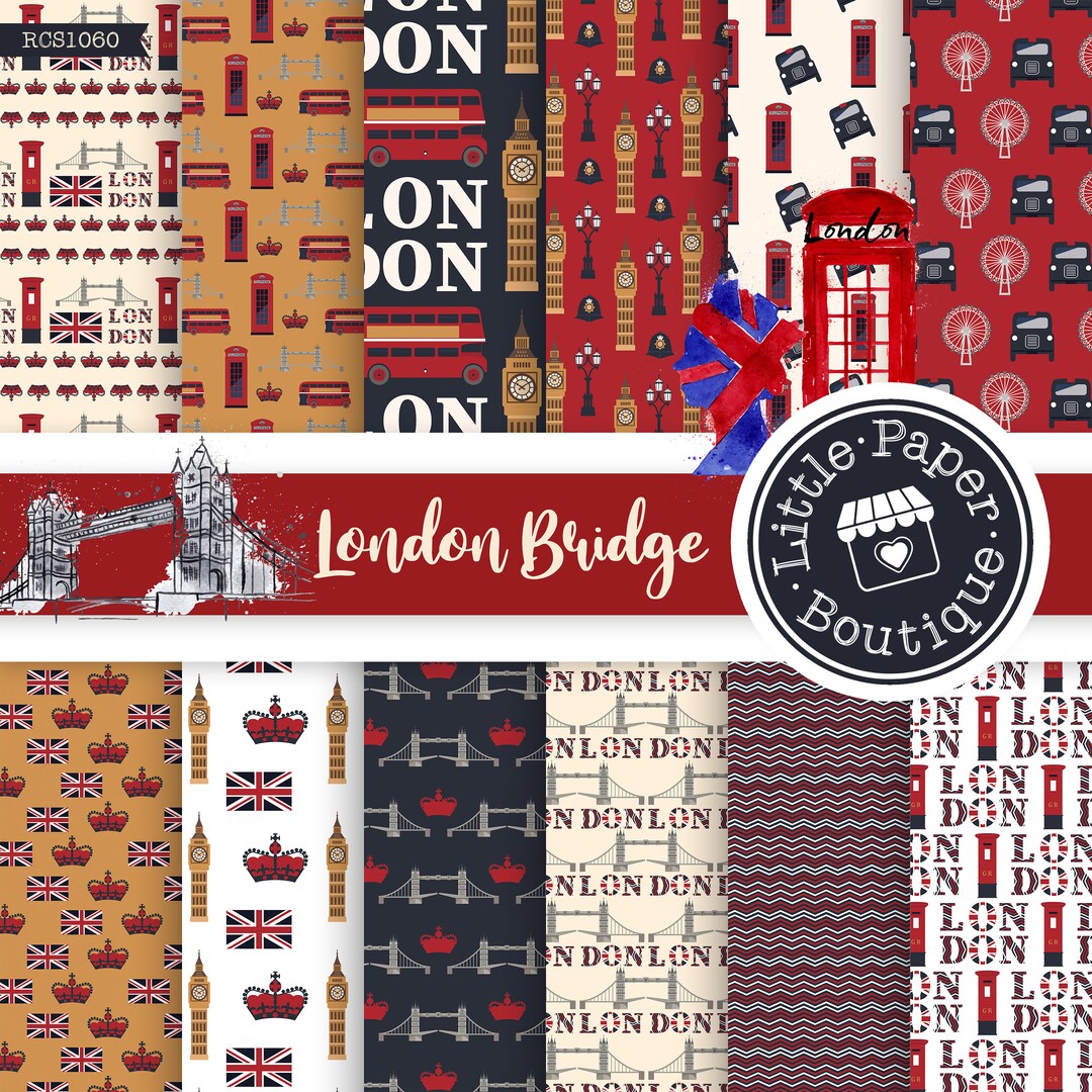 SEAMLESS Vintage England London Art Digital Paper Pack. London Bridge ...