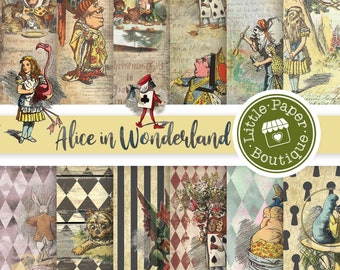 Vintage Alice in Wonderland Classic Illustrations Set, Vintage Alice In Wonderland Scrapbooking Images Mad Hatter Tea Party Background