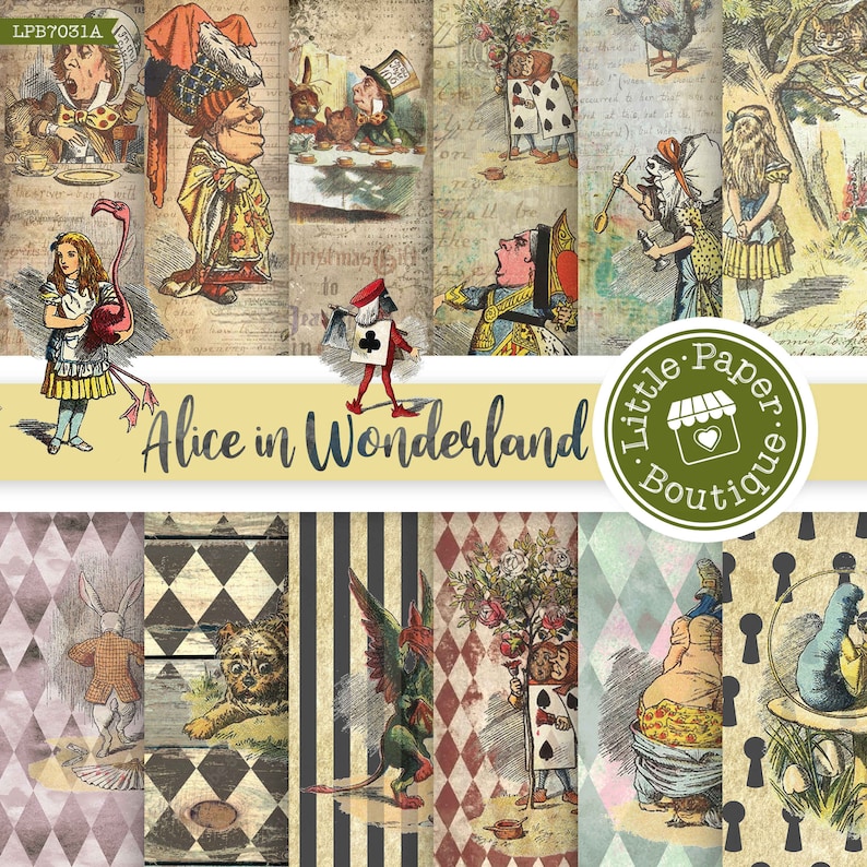 Vintage Alice in Wonderland Classic Illustrations Set, Vintage Alice in