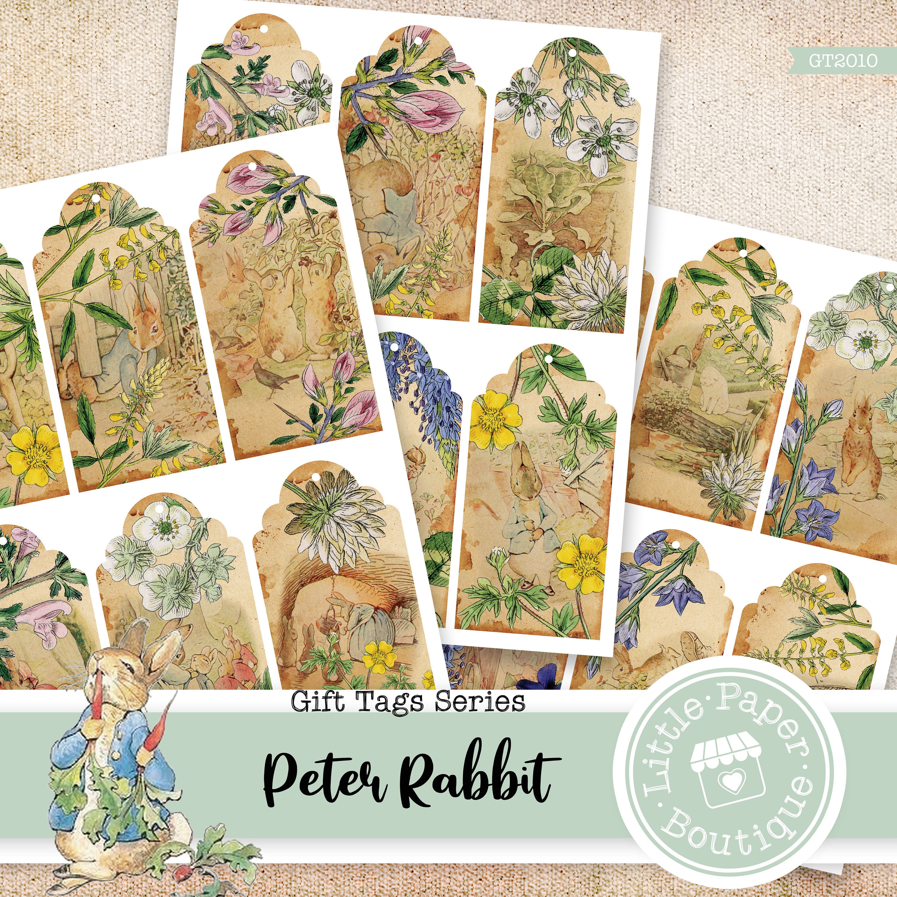 Peter Rabbit by Beatrix Potter Digital Gift Tags Printable, Vintage ...