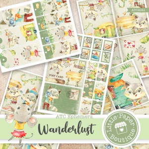 Forest Friends Woodlands Animals Digital imprimable ATC vintage, vintage, kit de journal, journal indésirable, carte ATC Deer Hedgehog Raccoon
