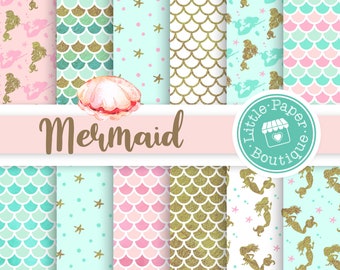 Mermaid Glitter Digital Papers, Nautical Papers, Ocean Papers, Glitter Mermaid Papers, Mermaids, Mermaid Scales Paper Mermaid Scale Glitter