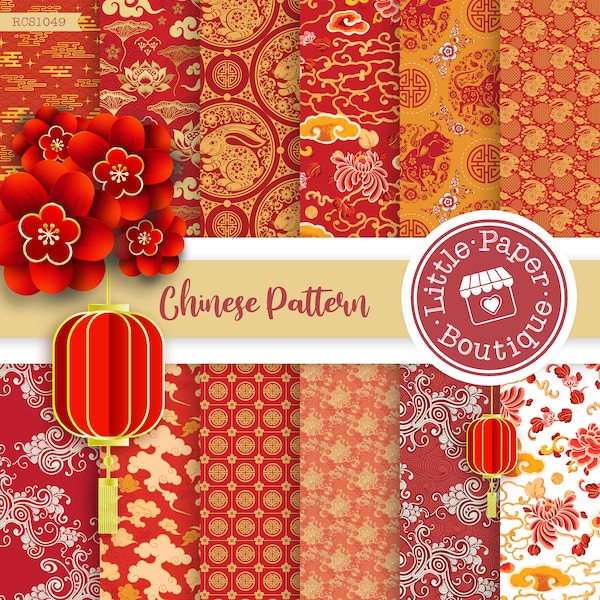 SEAMLESS Vintage Chinese Dragon Art digital paper pack. Red & Gold Chinese paper, Japanese paper. Oriental paper for scrapbook art