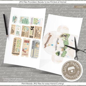 May include: Printable Winnie the Pooh party favor boxes. The boxes are shaped like a half circle and feature a watercolor illustration of Winnie the Pooh and Piglet in the Hundred Acre Wood. The boxes are decorated with a blue balloon, a beehive, and a honey pot. The text "ansehen wir ab uns alle" is printed on the box. The boxes are ready to be printed at home and cut out.