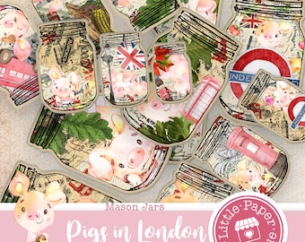 Pig Piglet Farmland Digital Tags, Farm Animal Gift Tags printable, vintage, journal kit, junk journal, ATC cards, horizontal Printable Tag