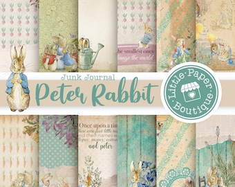 Peter Rabbit by Beatrix Potter Digital Junk Journal Clipart Backgrounds (A4 & Letter Size Scrapbook Printable Pages) for COMMERCIAL USE