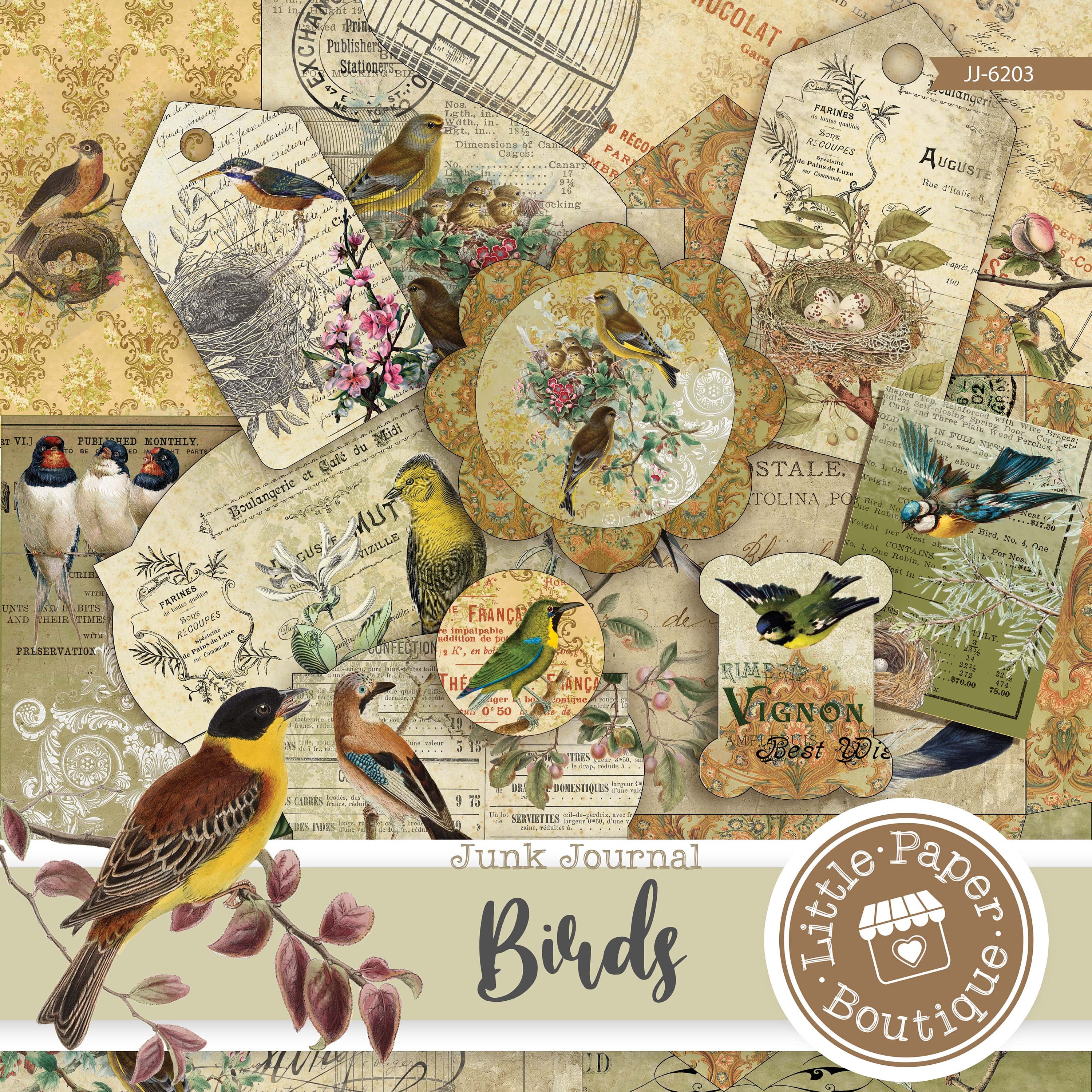 Vintage Birds Aviary Digital Junk Journal Kit (FULL KIT) With Scrapbook ...