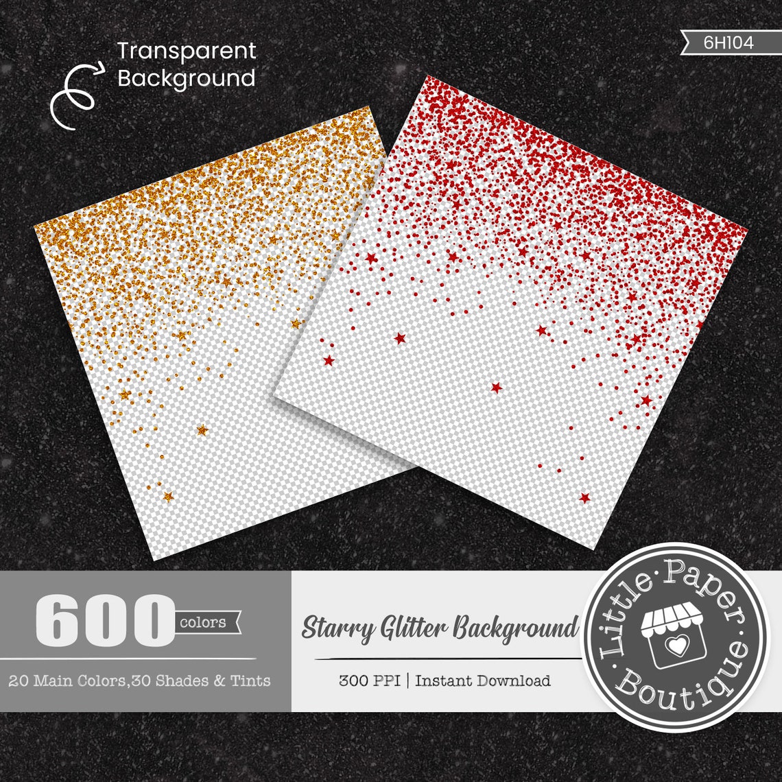 600pcs Glitter TRANSPARENT Background Digital Paper Pack Commercial Use ...