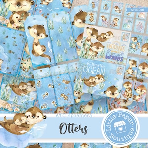Zestaw do dziennika śmieci Otters do wydrukowania, vintage, japoński ATC, vintage, zestaw do dziennika, dziennik śmieci, karty ATC, poziome arkusze kolażu, tył ATC