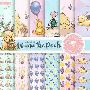 Winnie the Pooh Digital Paper Digital Download Pastel Designs scrapbook compleanno baby shower invito progetti artigianali pooh bear winnie