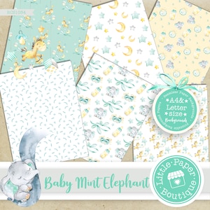 SEAMLESS A4 Letter Baby Boy Digital Paper, Baby Shower Scrapbook, Blue & Grey Elephant Backgrounds Baby, Baby Boy Elephant Nursery