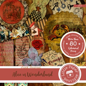 Alice in Wonderland (Through the Looking Glass) Junk Journal Kit (FULL KIT) with Scrapbook Printable Papers, Tickets for COMMERCIAL Use