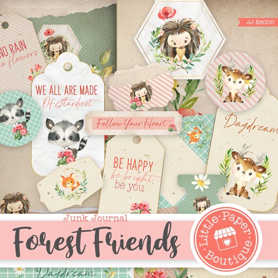 Forest Friends Woodlands Animals Digital Junk Journal Elements Etsy