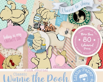 Winnie the Pooh Classic Digital Junk Journal Kit (FULL KIT) with Scrapbook Printable Papers, Tickets and Ephemera for COMMERCIAL Use
