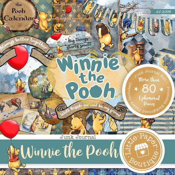 Winnie the Pooh Classic (#2) Digital Junk Journal Kit (FULL KIT) with Scrapbook Printable Papers, Tickets and Ephemera for COMMERCIAL Use