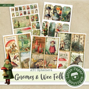 Weihnachtszwerge Junk Journal Kit, ausdruckbar, ATC Vintage, Journal Kit, Junk Journal, ATC Karten, horizontale Collageblätter, ATC Rückseite