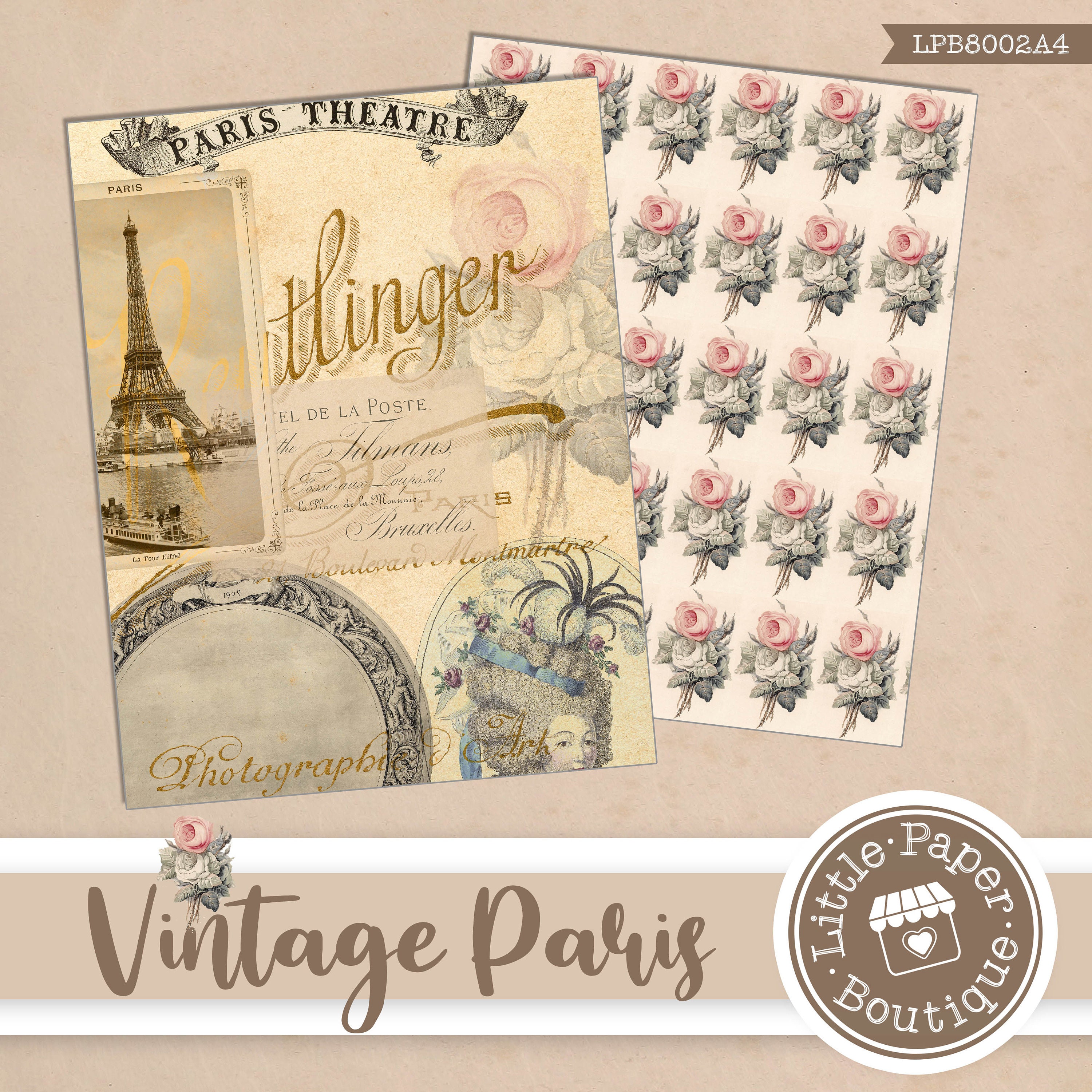 A4, Digital Paper Kit Ephemera Vintage Junk Journal Mixed Media Collage ...