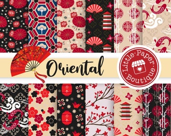 Vintage Chinese Dragon Art digital paper pack. Red & Gold Chinese paper, Japanese paper. Oriental paper for scrapbook art, decoupage art