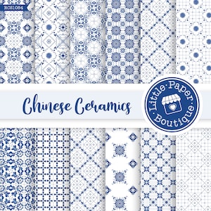 SEAMLESS Vintage Chinese Backgrounds Art digital paper pack. Blue and White Chinese paper, Japanese paper. Oriental paper for scrapbook art