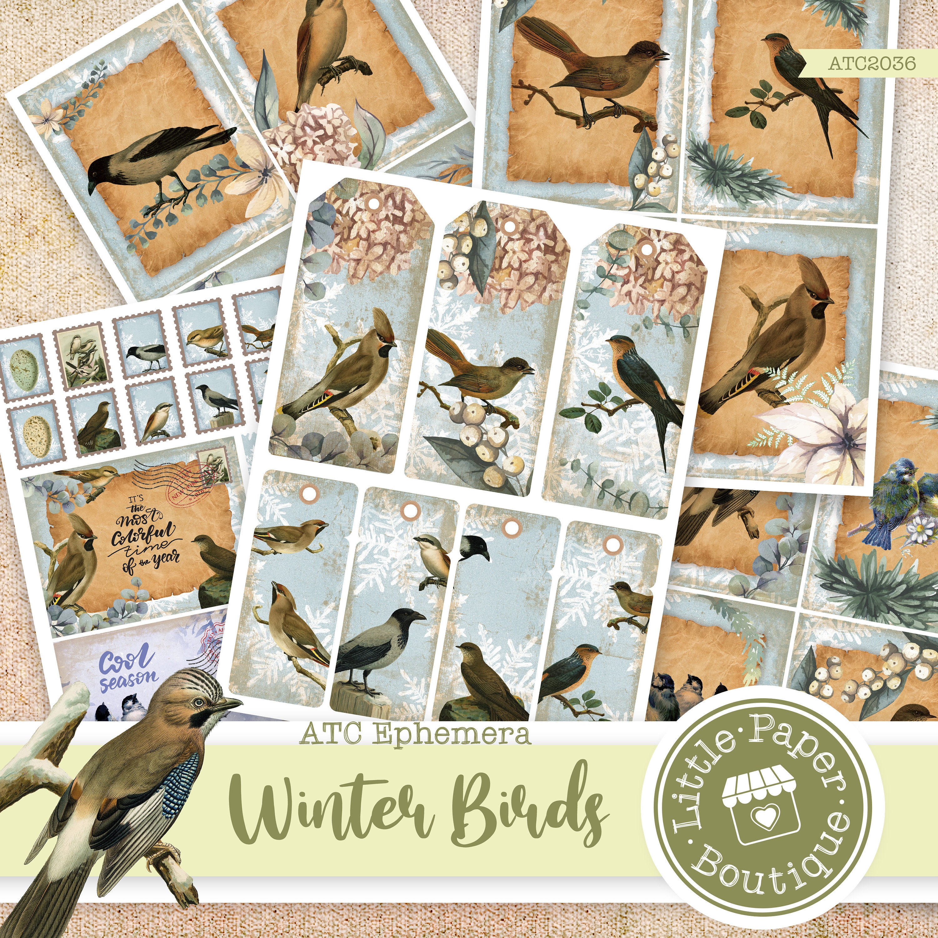 Vintage Junk Journal Kit Printable Winter Birds Vintage, Journal Kit ...