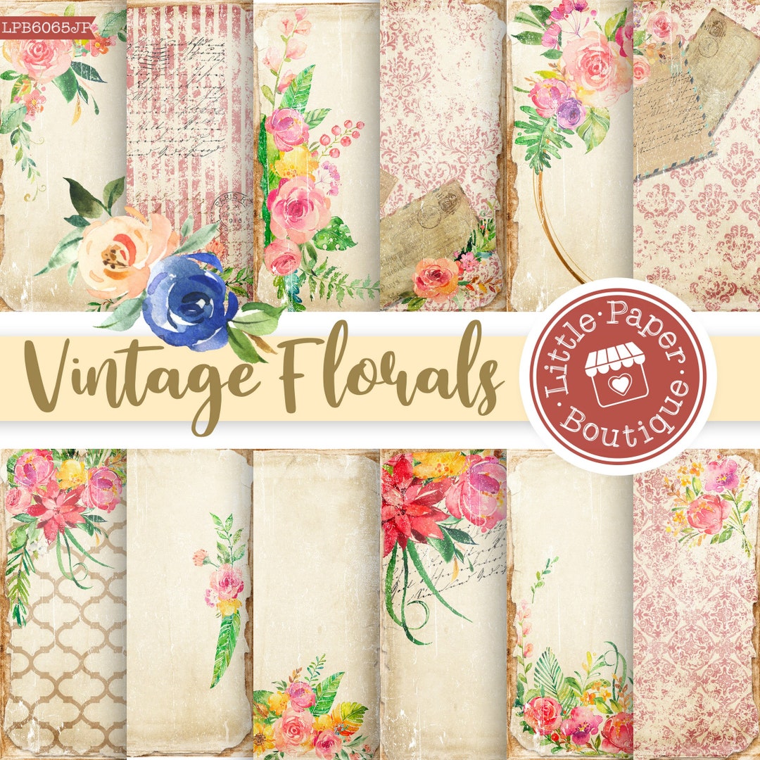 Floral Digital Junk Journal Pages, Shabby Chic Digital Paper Pack ...