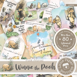 Kit diario digitale classico Winnie the Pooh (KIT COMPLETO) con carte stampabili per scrapbooking, biglietti e materiale effimero per uso COMMERCIALE